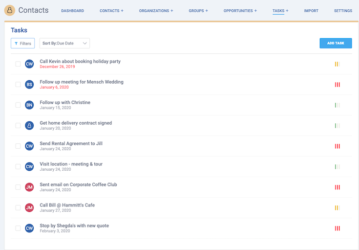 A view of all tasks that need to be completed under the "tasks" tab via DirectLync's digital marketing platform